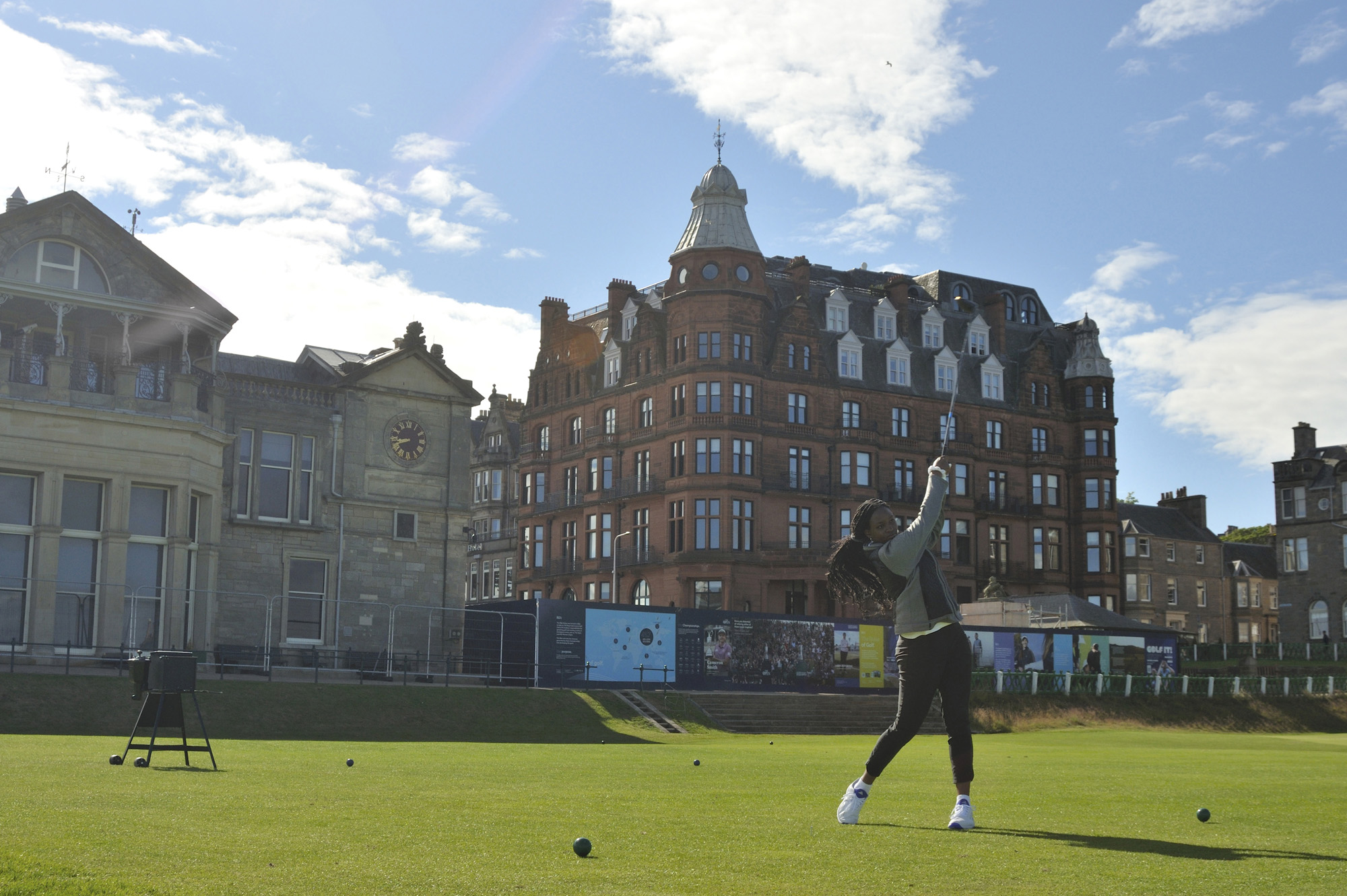 Alyssa Carter tees off on the Old Course during the New Links St Andrews youth visit 2023